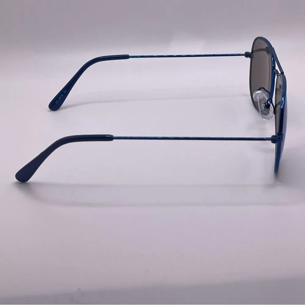 Blue Wire Frame Aviators with Mirrored Lenses